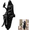 Generico Figura Gotica Dark Fantasy, Statua del Lettore di Ombre con Cappuccio, Figurine di Lettura del Mistero Scultura Seduta, Scultura di Libro di Lettura del Mietitore Seduto in Resina (F#)
