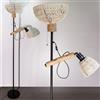 Osasy Lampada da Terra Vintage in Legno e Rattan, Piantana con Doppia Illuminazione(senza lampadina), Base in Metallo Nero, Stile Nordico per Salotto e Camera da Letto