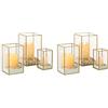 NUPTIO Uragano Portacandele in Vetro - 6 Pezzi Lanterna Oro Vetro Temperato Camino per Candele Set Esterno Quadrato Decorativo Matrimonio Natale Halloween Ornamenti Soggiorno Camino Tavolo