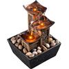 Evisso Fontana da tavolo rilassante a 3 livelli, colonna di pietra, fontana d'acqua, suono rilassante, fontana di meditazione con pietre e illuminazione riflettente