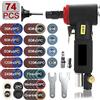 OutFyt Levigatrice pneumatica Macchina for Incidere 1/4 pollici 1/8 90 Gradi Lucidatrice Mini Angolo for Mulino Rettifica Lucidatura Utensili A Mano Set ,Alte prestazioni(Black 74 Pcs set)