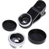 HOOWIFFY Set Obiettivi 3 in 1 per Smartphone Lente Grandangolare Lente Macro Professionale in Alluminio Argento Fish Eye 180 Gradi Compatibile Cellulare
