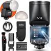 Godox V1 MID O Flash per fotocamera Olympus & Panasonic con diffusore AK-R11, testa rotonda Speedlite, 650+ flash, TTL/HSS 1/8000s, flash da viaggio V1MID per E-M1 III, Pen-F, E-PL8, E-P5 e GH4 GX85