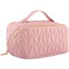 QLoztyse Lay - Trousse piatta per trucchi, portatile, di grande capacità, da viaggio, impermeabile, in pelle PU, organizer per articoli da toeletta con manico e divisorio, per donne, rosa