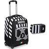 Seven Big Trolley Scuola - FC JUVENTUS Calcio - STARS OF GLORY, Nero, 2 in 1 Spallacci per uso Zaino - Zaino Scuola + Astuccio Accessoriato