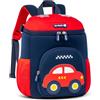PROTAURI Zainetto Asilo Bambino con Cinturino Toracico, Zaino Bimbo Asilo Riflettente e Impermeabile, Zaino Asilo Nido Leggero in SBR per 2-6 Anni, 10.6L, Macchina Blu Scuro