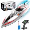 Gearthling Barca telecomandata, 2,4 G impermeabile RC Speedboat con luci LED, 30 minuti di gioco, 30 km/h, barca da corsa RC per piscine e laghi (versione RTR/grigio)