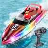 YOOHBERRYS Barca Telecomandata con Luce LED, 2,4 GHz Barca RC per Bambini Adulti, Motoscafo Elettrico 15+ KMH per Piscine e Laghi (Rosso)