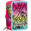 Seven Astuccio Scuola Elementare, 3 scomparti con Matite, Pennarelli, Penne, 3 Zip, Jump Love, Bambina e Ragazza, multicolore