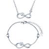 INFINIONLY Parure di gioielli, Collana Bracciale da donna ragazza, Collana Bracciale in argento 925, bracciale collana ciondolo con simbolo dell'infinito e trifoglio fortunato, zircone intarsiato