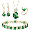 EVER FAITH Set di 4 gioielli a forma di trifoglio con ciondolo a pera in zirconia cubica, collana, orecchini, bracciale a tennis, anelli - Gioielleria formale, regalo per donna, Zirconia cubica