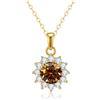 PAKORIO Collana girasole moissanite placcata oro 14K, 1ct/2ct VVS1, ipoallergenica, catena 40-45cm, anti-ossidazione, regalo(Marrone,2CT)