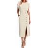 NaLatia Vestito Donna Abito Midi Aderente da Donna Elegante Abiti Tubino Avvolgente con Scollo Rotondo E Bottoni Laterali Vestiti Lungo da Lavoro E da Ufficio con Tasche da Cerimonia
