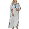 YouKD Maxi abito con scollo a V caftano Boho accappatoi copricostume da spiaggia maxi indumento per le donne, A bianco, Taglia unica