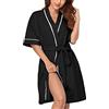 COLORFULLEAF 100% cotone vestaglia donna accappatoi leggeri corti sauna kimono morbido donna pigiameria manica corta, Nero , S