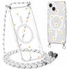 Yoedge Magnetica Cover con Cordino per iPhone 16 Plus 6,7 Compatibile con MagSafe, Trasparente Custodia Sottile TPU Silicone Antiurto Collana Tracolla Laccio Case con Aesthetic Disegni Margherite