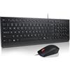 Lenovo Combo Tastiera + Mouse Cablato Essential - USB, Layout Compatto con Tastierino, Mouse Ergonomico 1600 DPI, Design Anti-Schizzi, Tasto Copilot - Nero