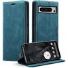 Cracedily Cover per Google Pixel 8 Pro Case, Custodia Cover Pelle Premium Portafoglio con Porta Carte Magnetica Supporto Protezione Flip Case Custodia per Google Pixel 8 Pro,Blu-verde
