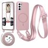 Belzsxy Magnetica Cover con Cordino per Samsung Galaxy S22 Plus,[Compatibile con MagSafe], Cover in Silicone, Regolabile Cordino Case con Laccio per Il Collo Nylon Catena Collana Tracolla,Rosa