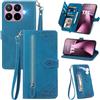 MOJIA Custodia Portafoglio per Xiaomi 17T Pro, Pelle PU Flip Cover per Telefono con Guscio Interno in TPU, Multifunzione Porta Carte con Cinturino Polso. Blu
