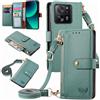 MOJIA Custodia per Xiaomi 13T PRO, Alta qualità Pelle Flip Portafoglio Cover per Telefono, Multifunzione Porta Carte con Tracolla Custodia. Verde