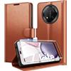 Eirltiy Cover per Honor Magic 7 Lite Portafoglio Pelle PU Premium, Custodia Scomparti Carte Antiurto Protettiva Case con 1 Vetro Temperato, Marrone