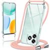 Coiwxmoi Cover per Honor X5C Plus con Cordino 6,74,Trasparente Custodia con Laccio Tracolla Corda Catena Cinghia,Ultra Morbido Silicone TPU Antiurto Case per Honor X5C Plus, Oro Rosa