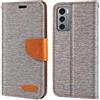 Shantime Custodia Flip in Tessuto Oxford e Pelle PU Compatibile con LG Wing 5G, Cover Protettiva con Chiusura Magnetica e Tasche per Carte
