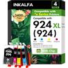 inkalfa 924 Cartuccie Multipack 8132e 8122e Compatibile per HP Cartuccie XL per HP924 924XL 924e per HP OfficeJet Pro 8132e 8122e 8120e 8130e 8125e 8124e Cartuccie per stampanti (Nero Ciano Magenta Giallo)