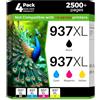 Q-image Cartucce 937XL 937e con chip, compatibili con HP 937, compatibili con HP 937 XL, per HP OfficeJet 9730 9120b 9110b 9720 9130b 9117b 9720b (confezione da 4)