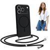 Coiwxmoi Magnetica Cover per iPhone 17 Pro max 6.9 con Cordino Regolabile,Compatibile con MagSafe,Trasparente Custodia con Collana Tracolla Laccio Collo Liquido TPU Silicone Lanyard Case,Nero
