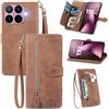 MOJIA Custodia Portafoglio per Xiaomi 17T Pro, Pelle PU Flip Cover per Telefono con Guscio Interno in TPU, Multifunzione Porta Carte con Cinturino Polso. Marrone