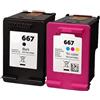 Generic LEBOK per HP 667 Nero | 667XL Tri-Color | 2 cartucce d'inchiostro | 3YM79AL e 3YM78AL