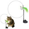 Funfy bacchetta gioco per gatti con piume e uccellino verde | 2 modalità interattive con ventosa riutilizzabile, perfetta per esercizio e divertimento di gattini e gatti in casa