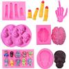 ZOOMPIL Set di 6 Stampi in Silicone 3D Teschio, Antiaderente e Per Alimenti, Per Pasticceria Fai-Da-Te, Resina, Fondant, Cioccolato, Sapone e Ghiaccio, Per Decorazioni Gotiche e Halloween