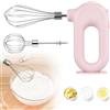 GOEDCH Frullatore a mano elettrico: mescolatore manuale rosa con 4 livelli, mixer senza fili con scope basculanti in acciaio inox, frusta elettrica per cuocere torte, panna
