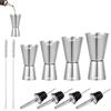 Jentery Set 4 Misurini Cocktail in Acciaio Inox, Dosatore Doppio 15/30 ml 20/40 ml 25/50 ml 30/60 ml, Jigger Graduato con 4 Beccucci Versatori e 2 Spazzole, Accessori Bar per Casa, Feste, Vino, Gin e Shaker