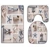 A.Monamour Set Tappeti Bagno 3 Pezzi Collage Di Stelle Marine Conchiglia Faro Barca Bottiglia Perla Spiaggia Di Sabbia Bianca Nautica Antiscivolo Morbidi Assorbente Lavabile Tappetini per Il Bagno