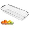 HEMOTON Cesto di scarico in acciaio inox, rettangolare, 12,20 x 4,72 x 2,17 pollici, ispessito, per lavello, frutta, verdura, scolapiatti da cucina, pratico per piano di lavoro della cucina