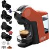 KOTLIE Macchina da caffè a capsule, adatta per capsule NES/DG/MIO/ESE e caffè macinato, serbatoio acqua da 1 litro, 3 temperature di brodo, 5 in 1,308B (arancione-rosso)