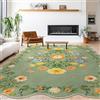 GthreeD Tappeto boho, grande, lavabile, a pelo corto, 200 x 300 cm, design orientale vintage, morbido, antiscivolo, per camera da letto, sala da pranzo, cucina, bordo ondulato, motivo floreale, verde