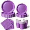 Nkaiso 50 Pezzi Piatti Carta e Tovaglioli Viola scuro per 10 Persone | Set Stoviglie Festa con 10x Piatti Carta 23cm e 10x 18cm Usa e Getta, 10 Bicchieri, 20 Tovaglioli Compleanno BBQ