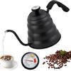 EQULIUS Bollitore a collo di cigno, 1200 ml, in acciaio inox, bollitore a collo di cigno con termometro, durevole, facile da pulire, in acciaio inox nero