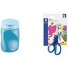 Stabilo Easy Temperamatite Azzurro per Mancini & STAEDTLER, forbici per mancini con punte arrotondate e impugnatura ergonomica, perfette per bambini, 965 14LNBK