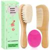 Molylove Set di 3 spazzole per capelli e pettine per neonati e bambini, set di spazzole in legno con morbide setole di capra, pettine in legno, spazzola per berretto, ideale per berretti