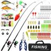 Aofesel Set da pesca per bambini, 2 bobine telescopiche da pesca da 1,8 m, 3-10 anni, set di canne da pesca per bambini con mulinello ed esca, set di base per pesca per bambini, in fibra di carbonio, set