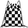Generic Unisex Zaino Coulisse Black White Checkerboard Sacca Sportiva con Coulisse Zaino da Viaggio per Piscina Spiaggia All'Aperto 36X42Cm