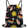 Generic Zaino Coulisse, Personalizzato Zaino Scuola, Retro Tarot Card Rainbow Moon Sun Black, Stampa Sacca Sportiva per Vacanze, Adulto, Donna, 36X42cm