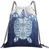 Generic con Coulisse Borsa Coulisse Watercolor Indigo Blue Turtle Sea Ocean Marine Sacco Sportive Fashion Gym Sack per All'Aperto Viaggi Donna 36X42Cm