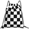 Generic Leggero Borsa Coulisse Black White Race Checkered Flag Borsa Palestra Scuola Fashion Zainetti per Festival Donna Sport 36X42Cm